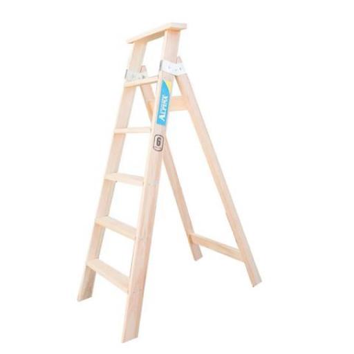 ALPINA ESCALERA FAMILIAR MADERA 6 ESCALONES ALT. 1.42MTS. 