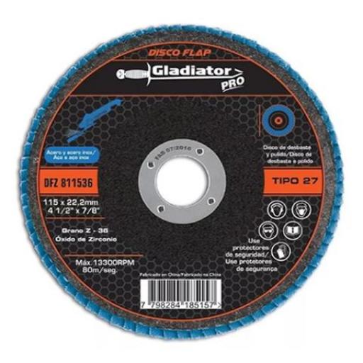 GLADIATOR PRO DISCO FLAP ÓXIDO ALUMINIO 115 x 22,2mm GRANO 80