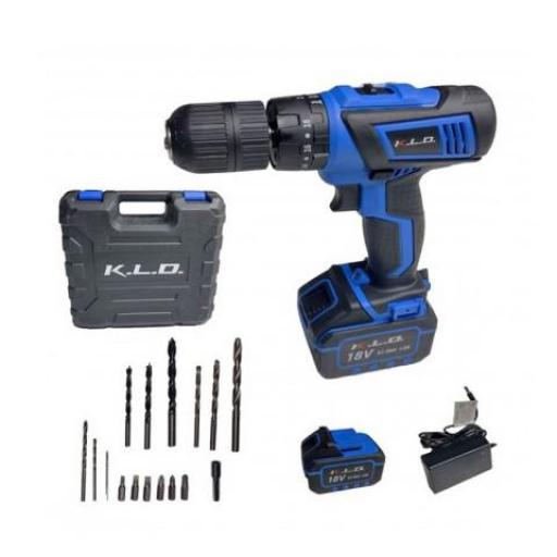 KLD TALADRO INALAMBRICO 18V 2 BAT./CARGADOR/ACCESORIOS