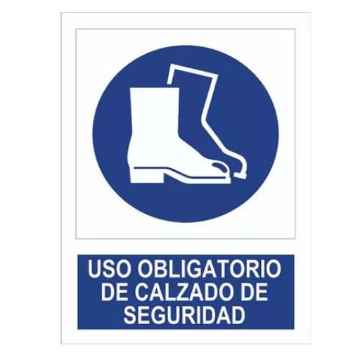 CARTEL / CALCO ADHESIVO (00720) 9.5X16 CM. OBLIGACION DE USAR BOTAS DE SEGURIDAD 