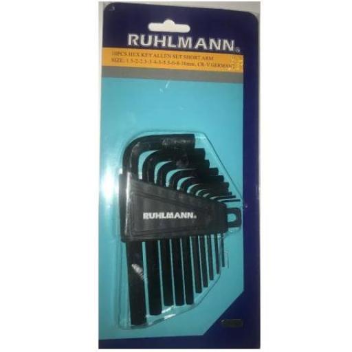 RUHLMANN JUEGO DE LLAVE L CORTAS 10 PIEZAS SAE.