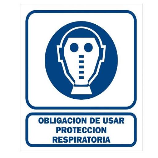 CARTEL / CALCO ADHESIVO (00720) 9.5X16 CM. OBLIGACION DE USAR PROTECCION RESPIRATORIA 