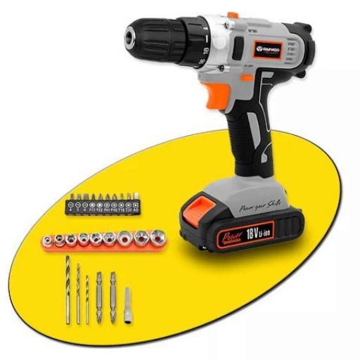 DAEWOO TALADRO A BATERIA 18V + 25 ACCESORIOS