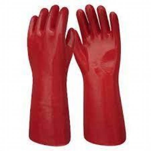 GUANTE DE PVC ENTELADO LARGO 40CM VERDE/ROJO